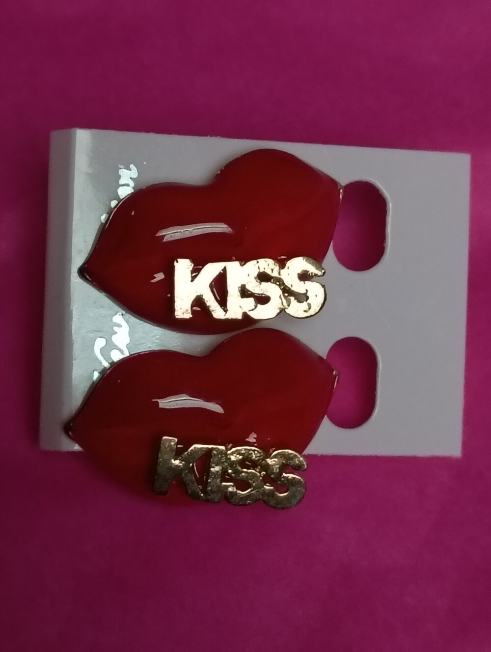 Fashion Jewelry Red Gold Kiss Lip Shape Novelty Stud Statement Earrings